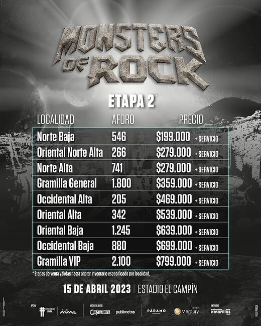 Monsters of Rock Colombia horarios por banda y boletería